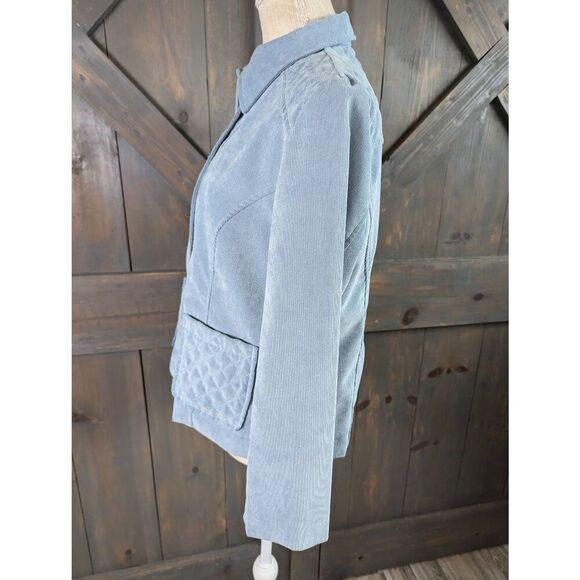 Alfred Dunner Jacket Women's Size 8P Blue Button Front Quilted Trim Corduroy - Picture 2 of 9